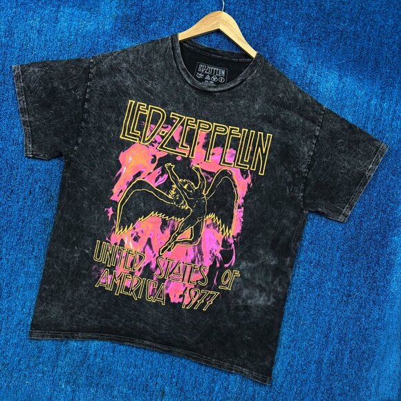 Led Zeppelin USA 1977 Tour Flaming Icarus Rock Band Tee 1X - Picture 3 of 4